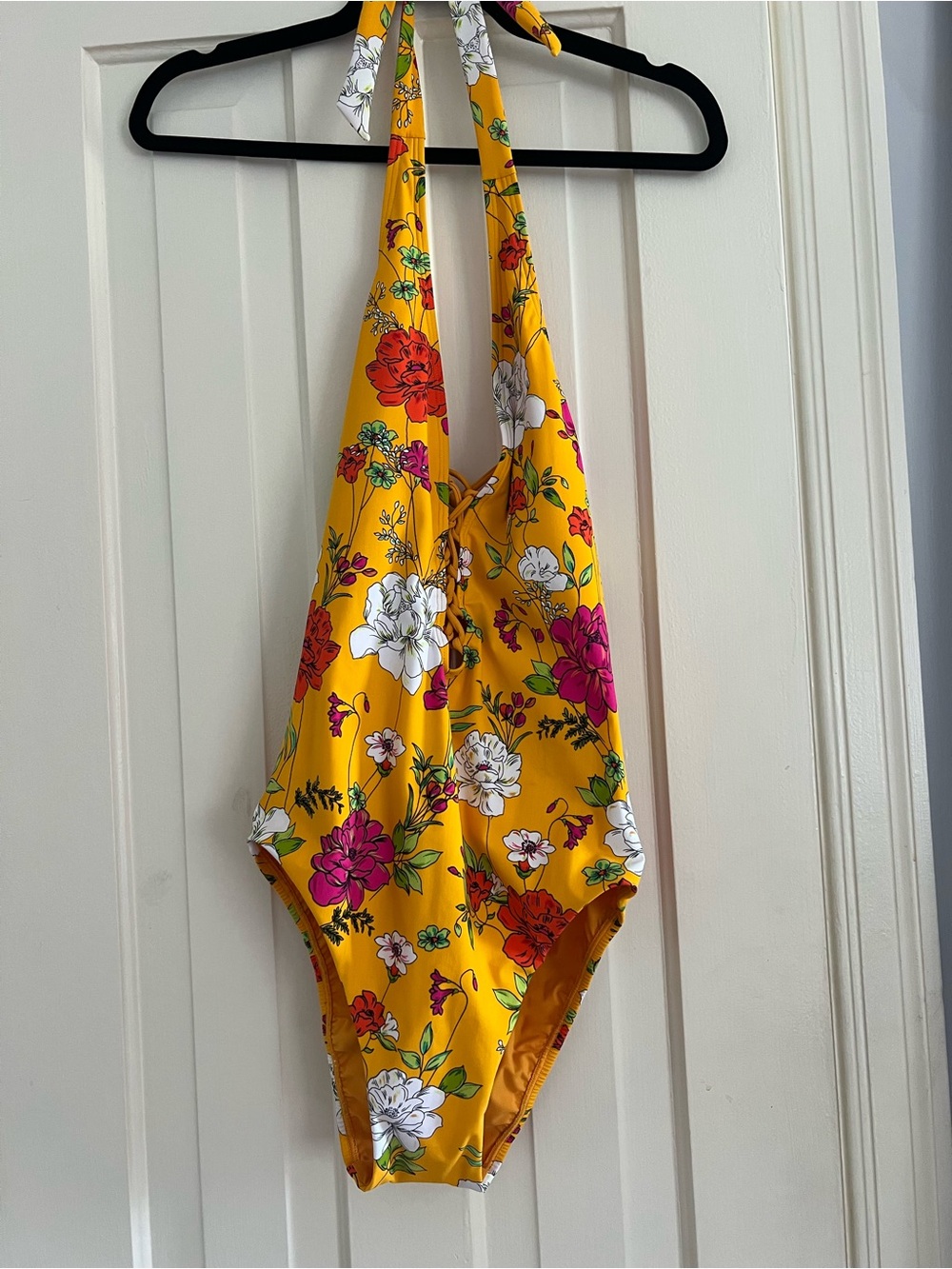 Floral Halter One-Piece Swimsuit in Yellow
